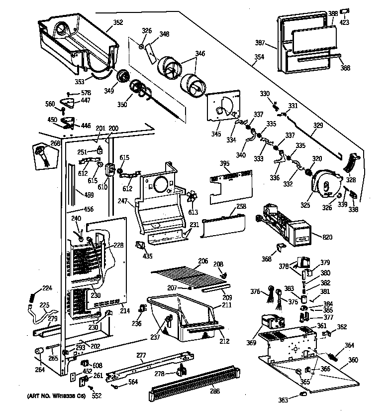 GE MST25GRYAWW freezer section diagram
