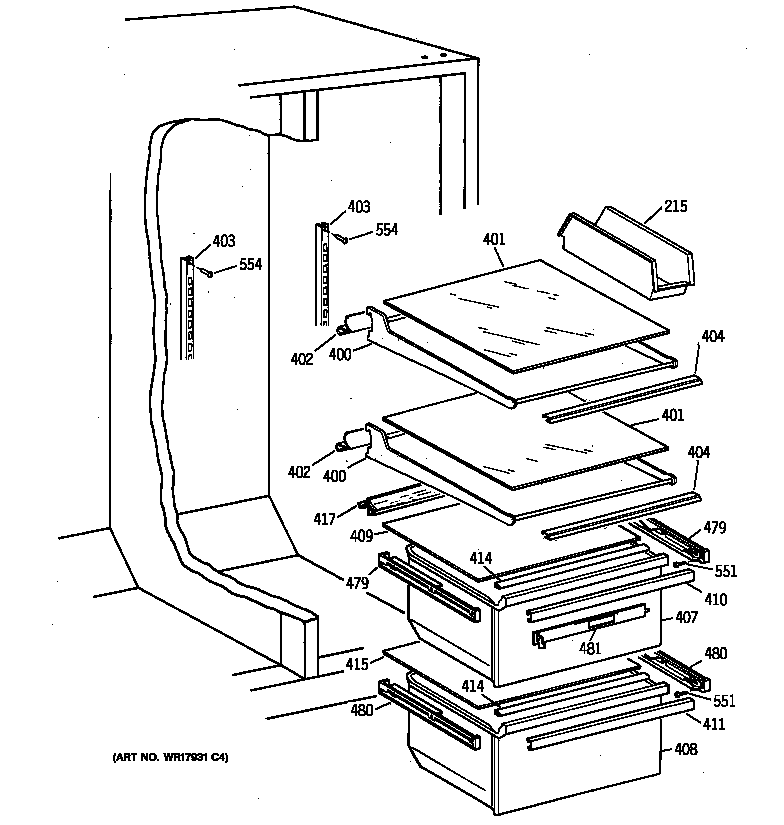 GE MST24GRXAWW fresh food section diagram