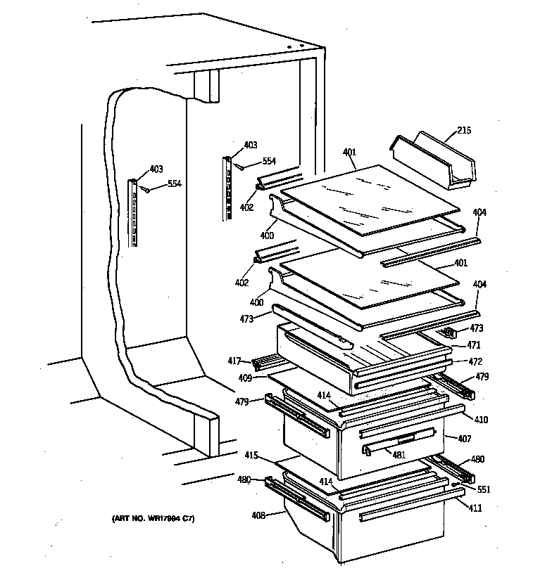 GE MSK27DHXEWH fresh food shelves diagram