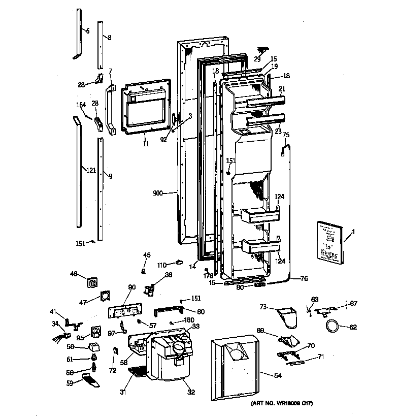 GE MSK27PFXEWW freezer door diagram