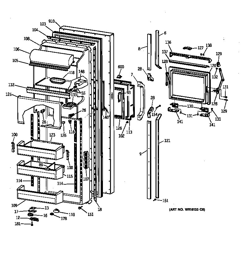 GE MSK27PFXEWW fresh food door diagram