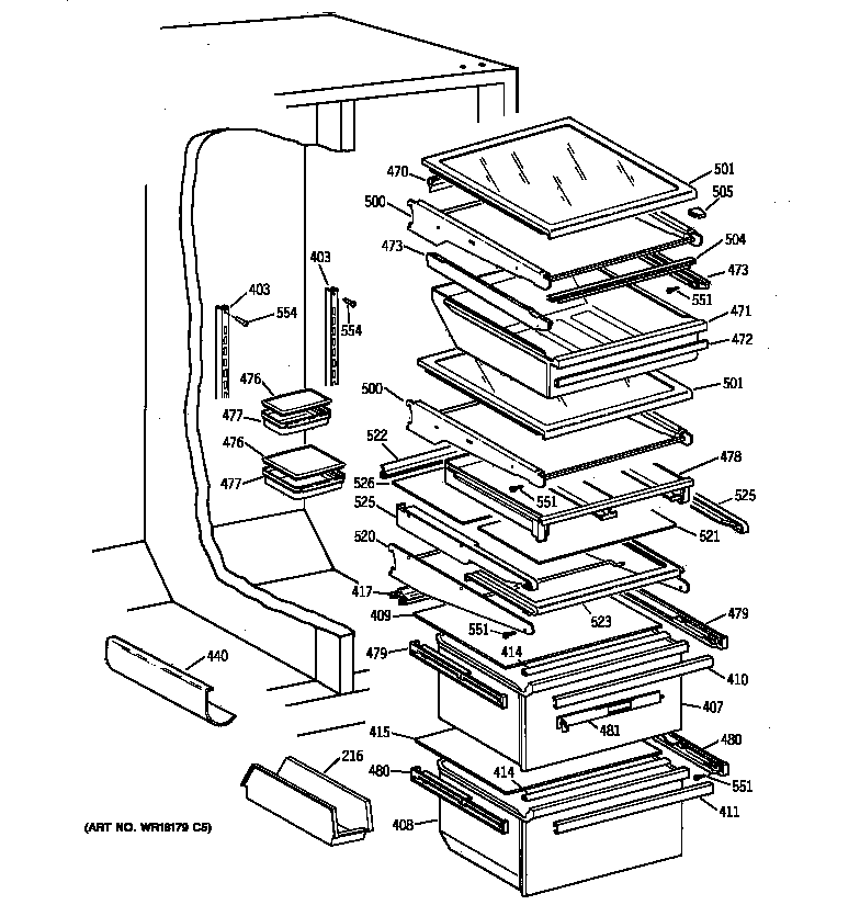 GE MSK27PFXEWW fresh food shelves diagram