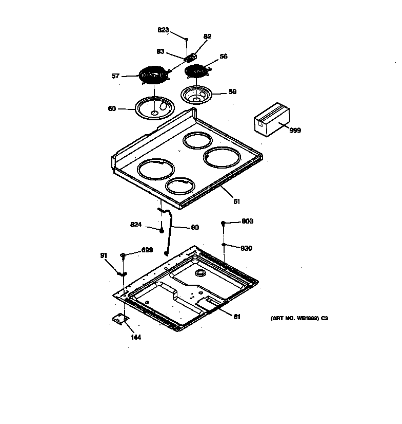 GE LEB131GT2WH cooktop diagram