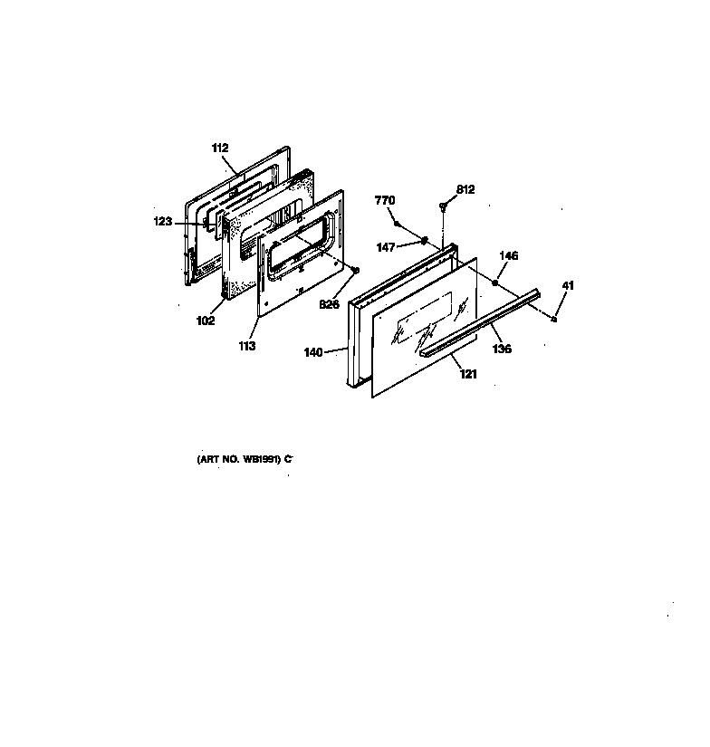 GE LEB131GT2WH oven door diagram