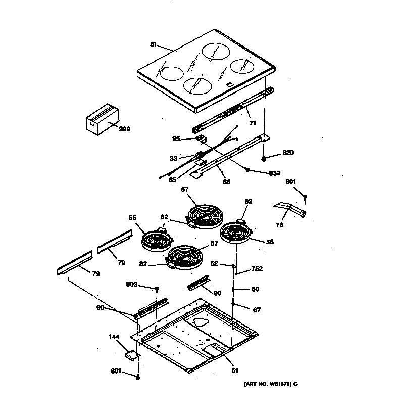 GE LEB356GT3BB cooktop diagram