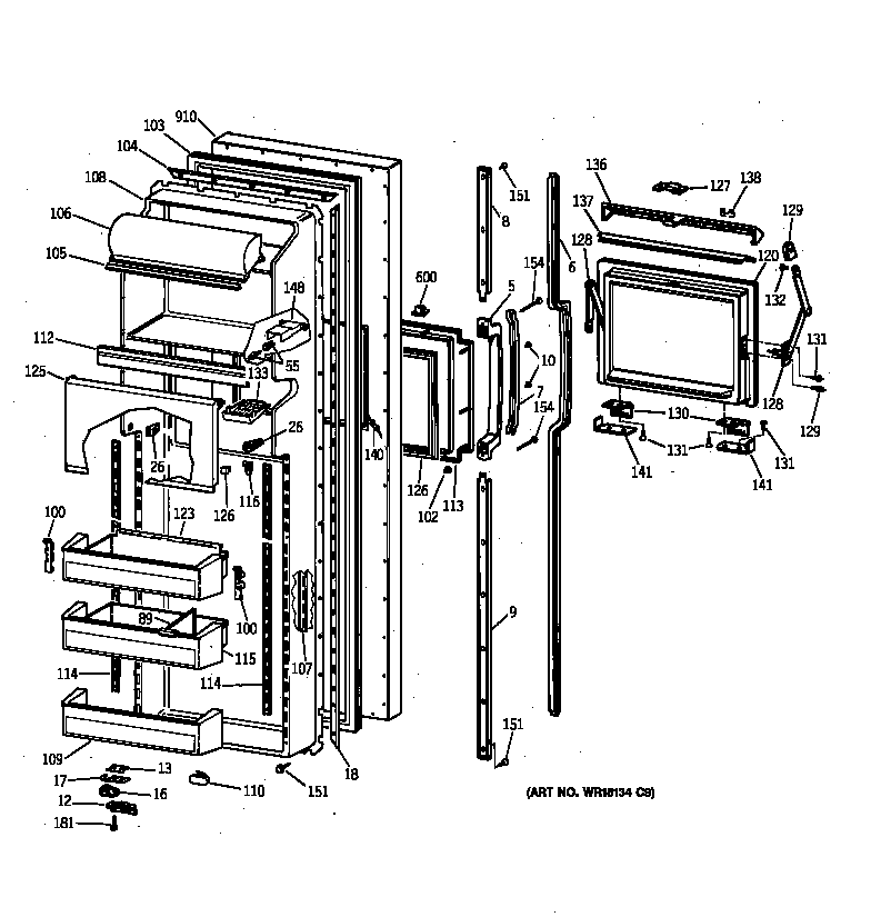 GE MSK27DHZAWH fresh food door diagram