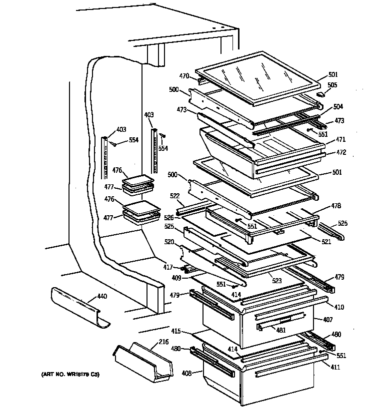 GE MSK27PFZAWW fresh food shelves diagram