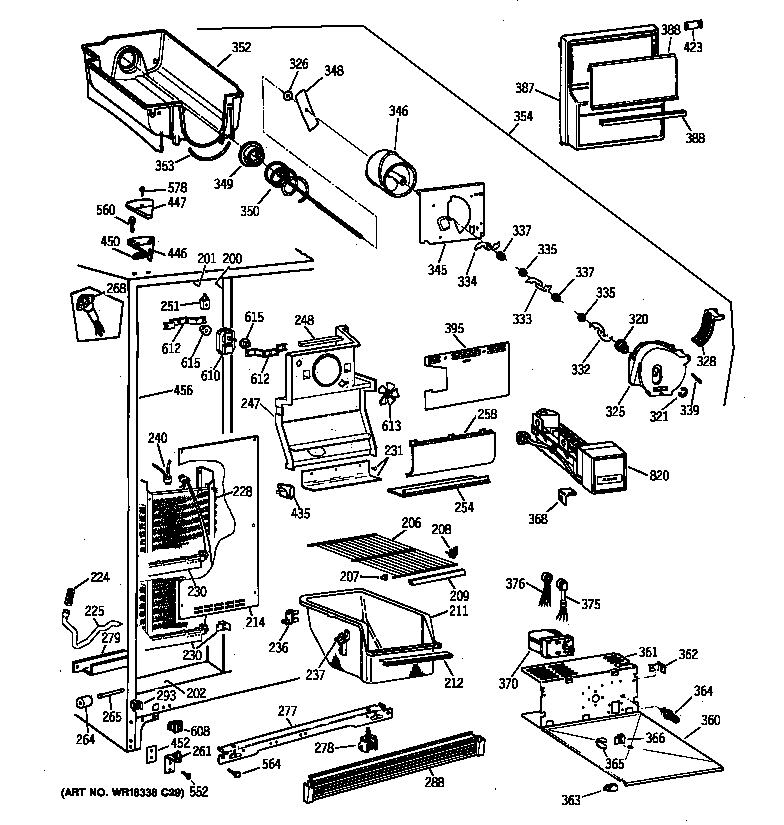 GE MSG20GWZAWW freezer section diagram