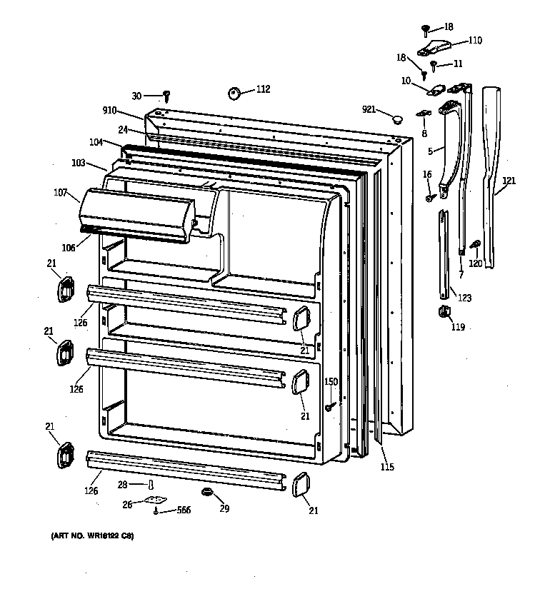 GE MTX21DIZKRWW fresh food door diagram