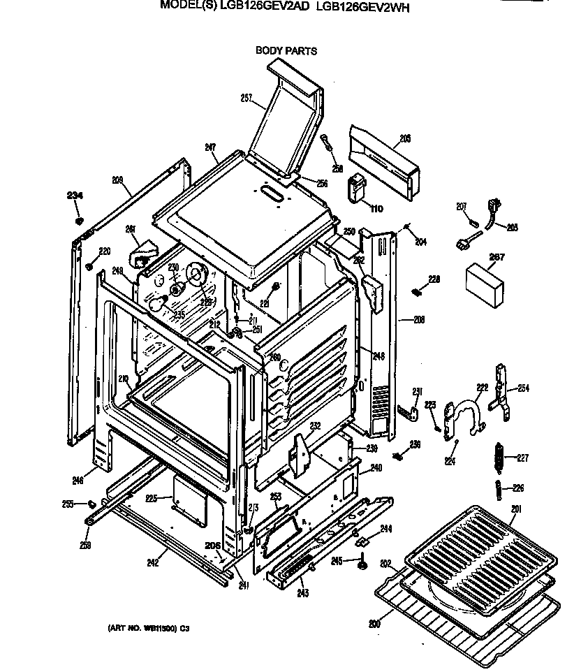 GE LGB126GEV2WH body parts diagram