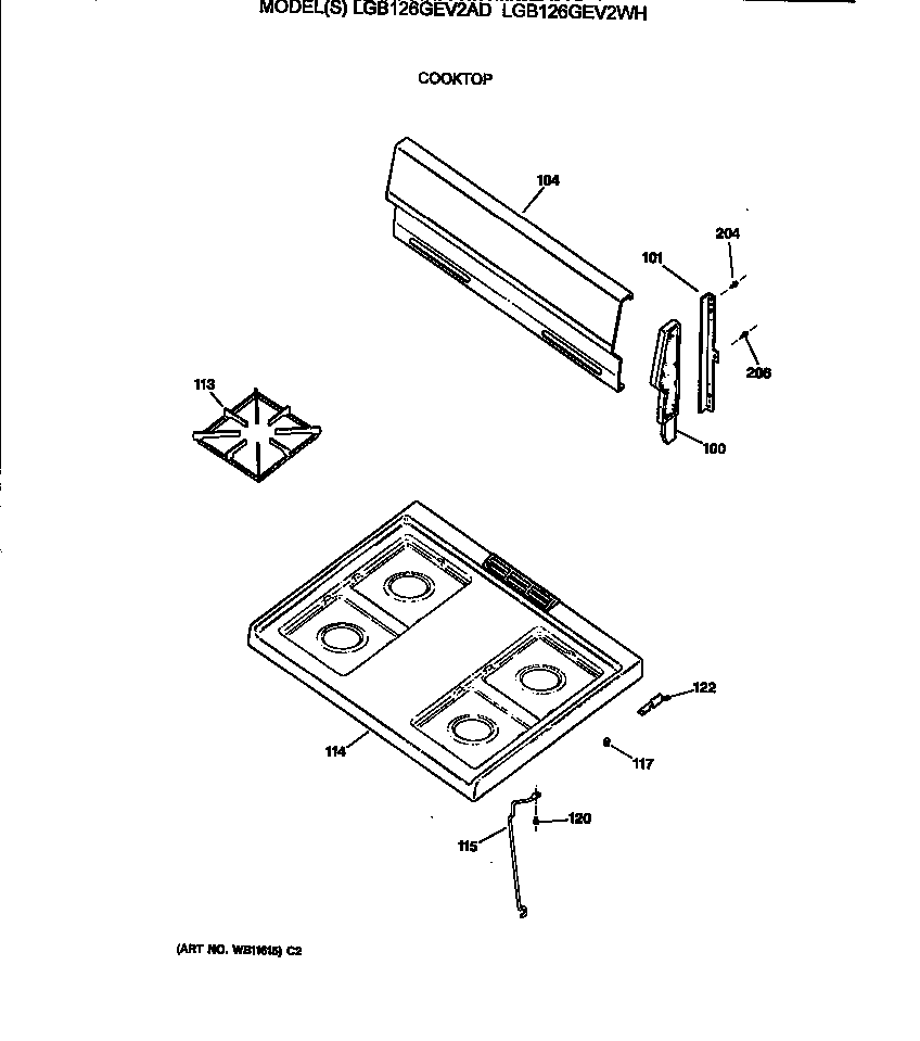 GE LGB126GEV2WH cooktop diagram
