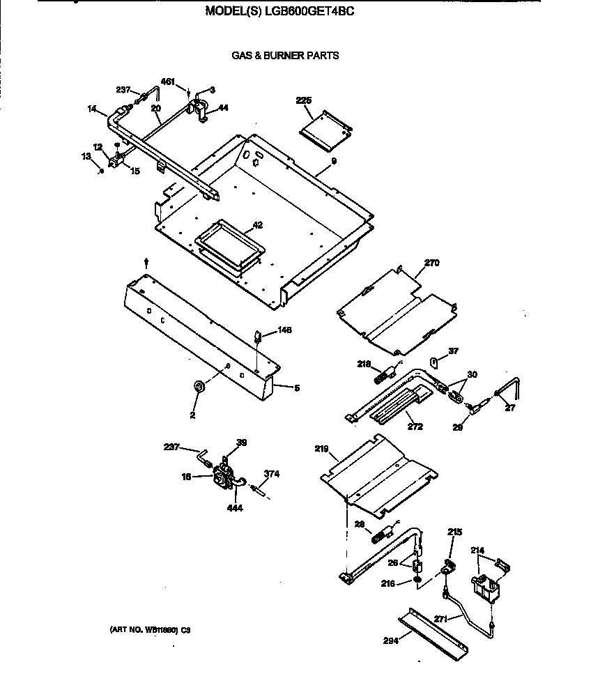 GE LGB600GET4BC gas & burner parts diagram
