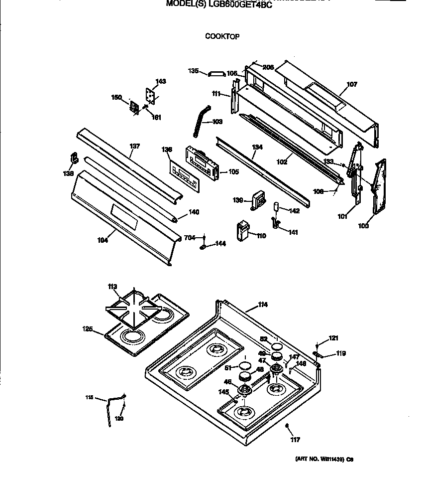 GE LGB600GET4BC cooktop diagram
