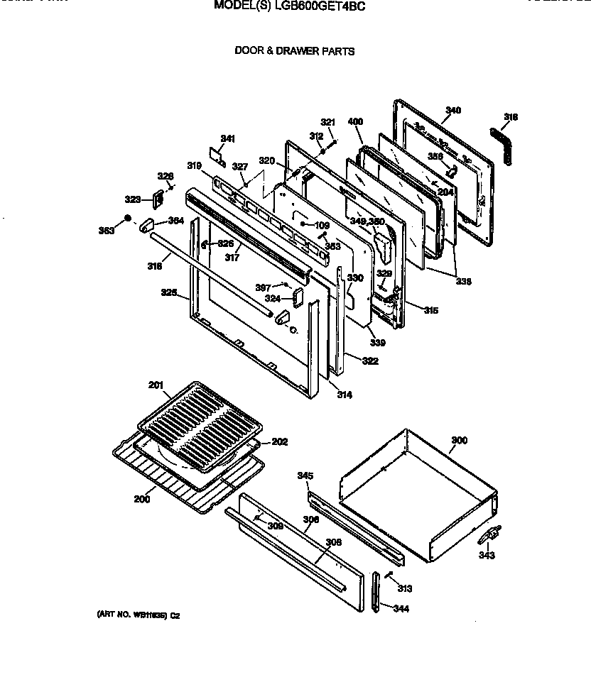 GE LGB600GET4BC door & drawer parts diagram