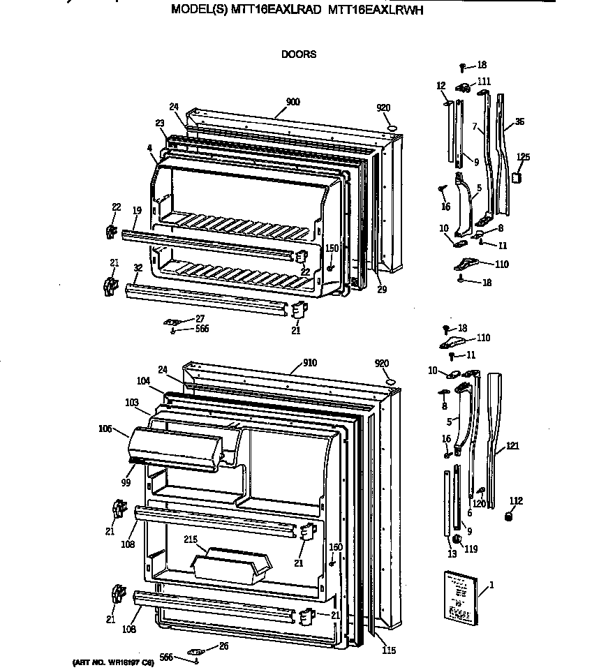 GE MTT16EAXLRAD doors diagram