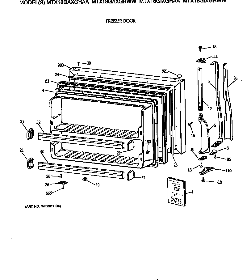 GE MTX18GAXGRAA freezer door diagram