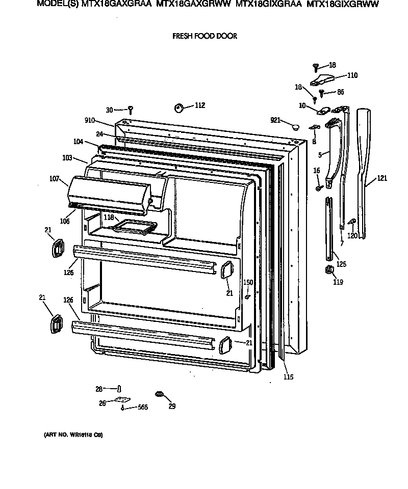 GE MTX18GAXGRAA fresh food door diagram
