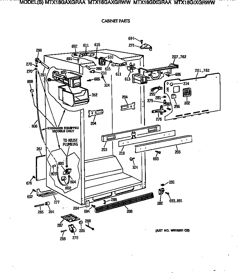 GE MTX18GAXGRAA cabinet parts diagram