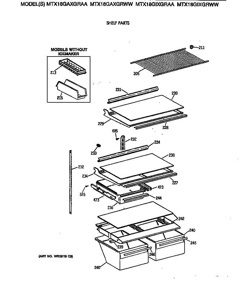 GE MTX18GAXGRAA shelf parts diagram