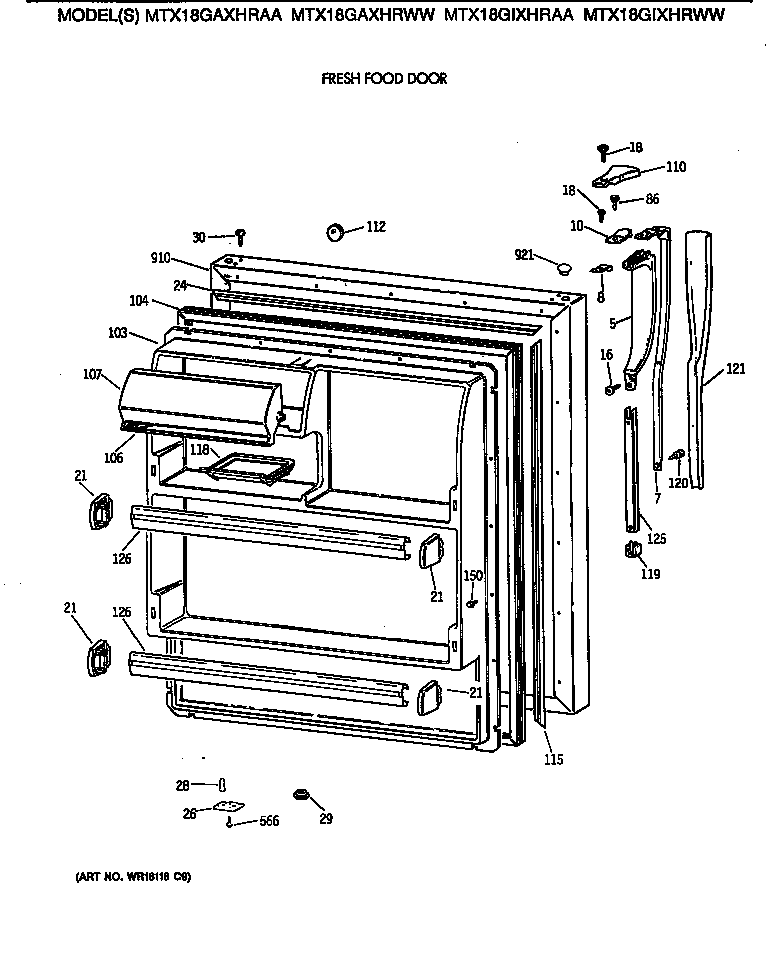GE MTX18GIXHRAA fresh food door diagram