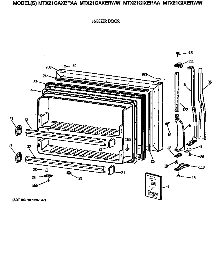 GE MTX21GIXERAA freezer door diagram