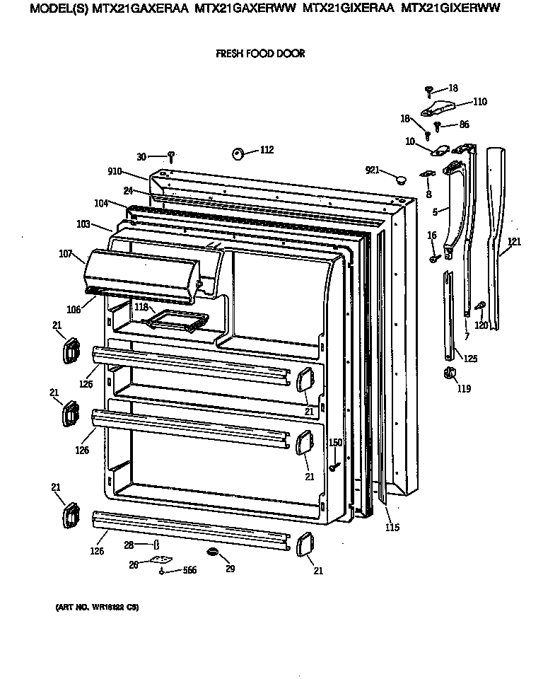 GE MTX21GIXERAA fresh food door diagram