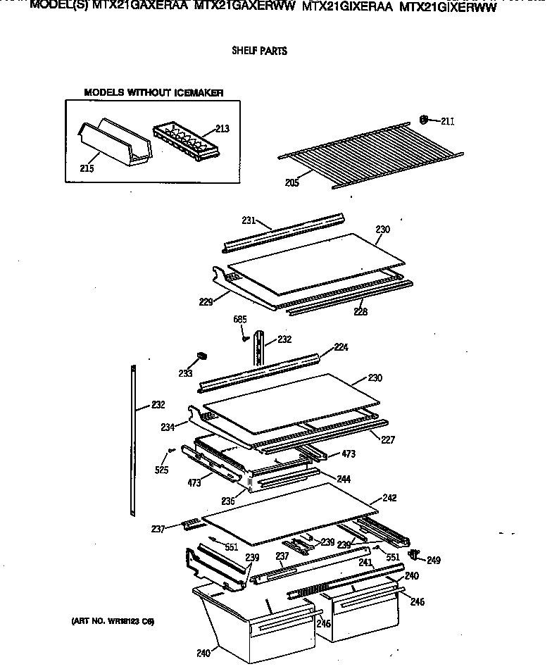 GE MTX21GIXERAA shelf parts diagram