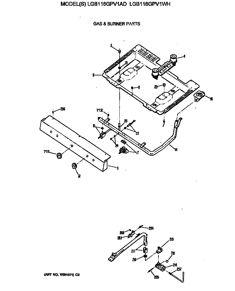 GE LGB116GPV1WH gas & burner parts diagram