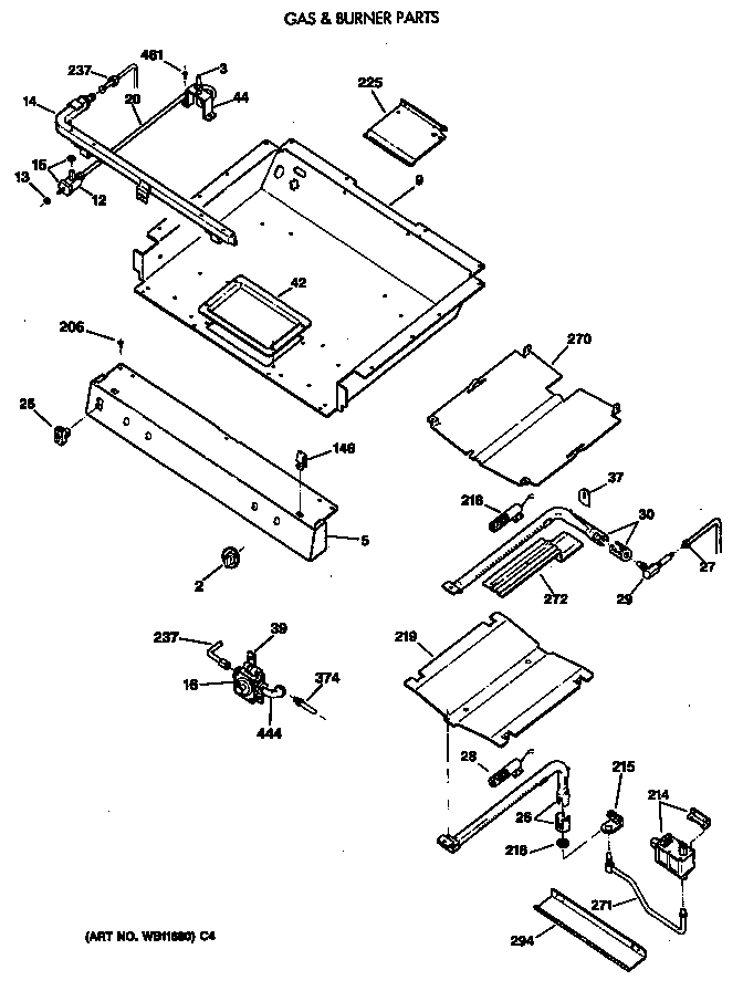 GE LGB336GET2WH gas & burner parts diagram