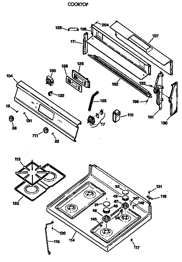 GE LGB336GET2WH cooktop diagram