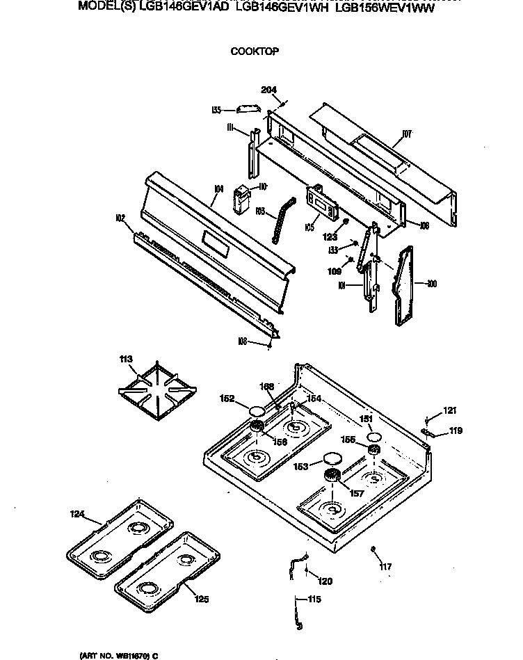 GE LGB156WEV1WW cooktop diagram