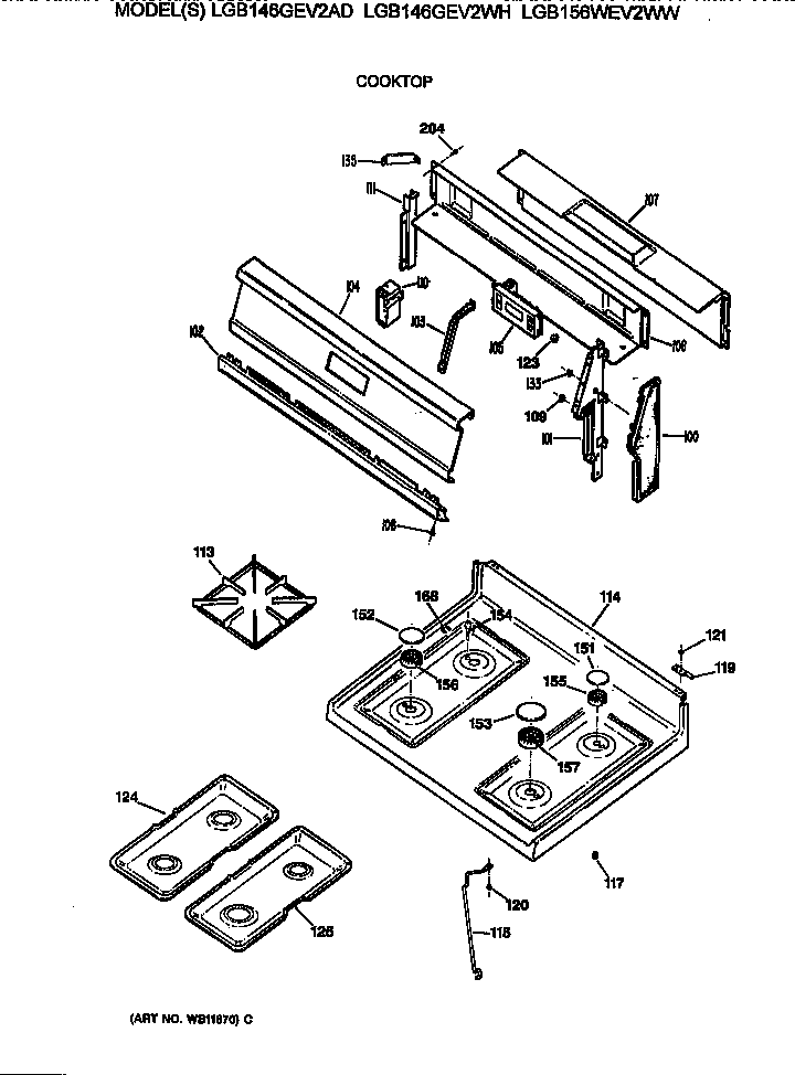 GE LGB156WEV2WW cooktop diagram