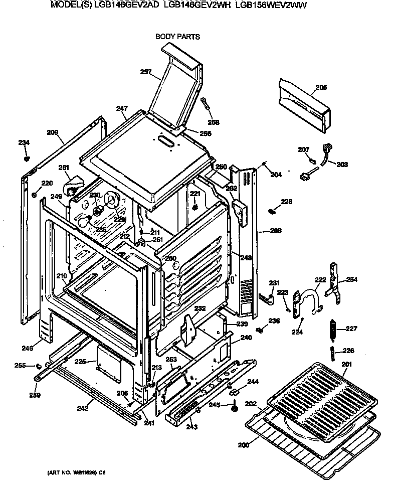 GE LGB156WEV2WW body parts diagram