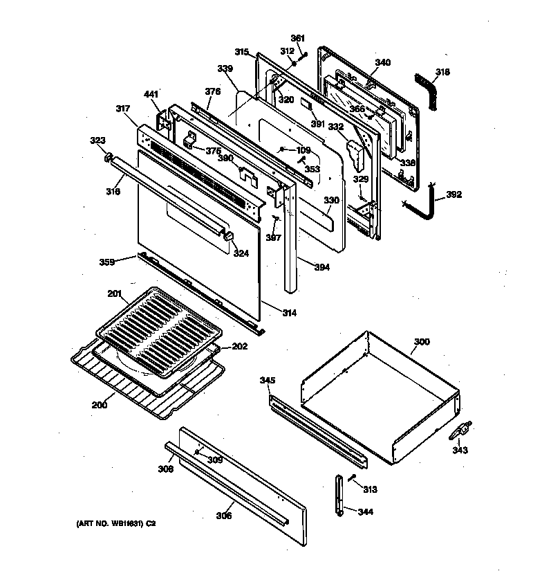GE LGB356WEW3WW door & drawer parts diagram