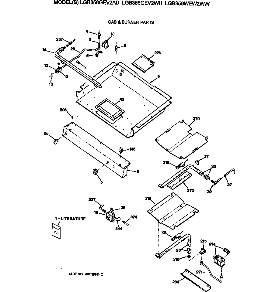 GE LGB356WEW2WW gas & burner parts diagram