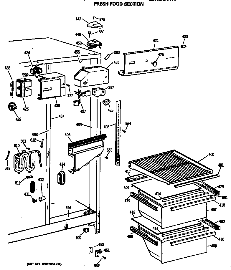 Hotpoint CSX22BRSBWH fresh food section diagram