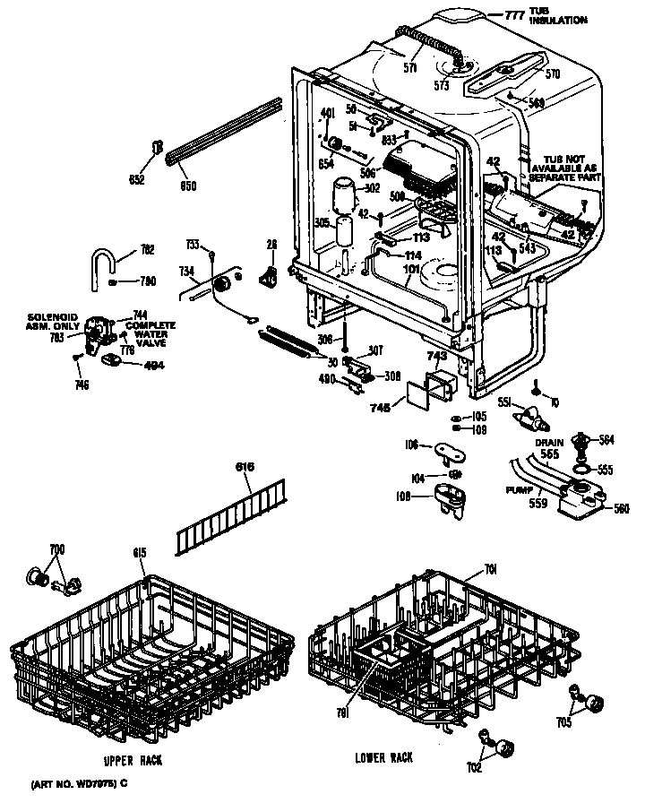 Hotpoint HDA430V-60WW tub/racks diagram