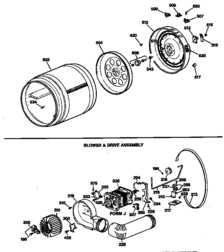 Hotpoint DLB1550SBLWH blower & drive assembly diagram