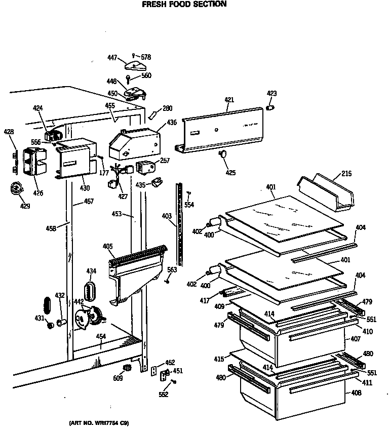 Hotpoint CSC22GASBAD fresh food section diagram