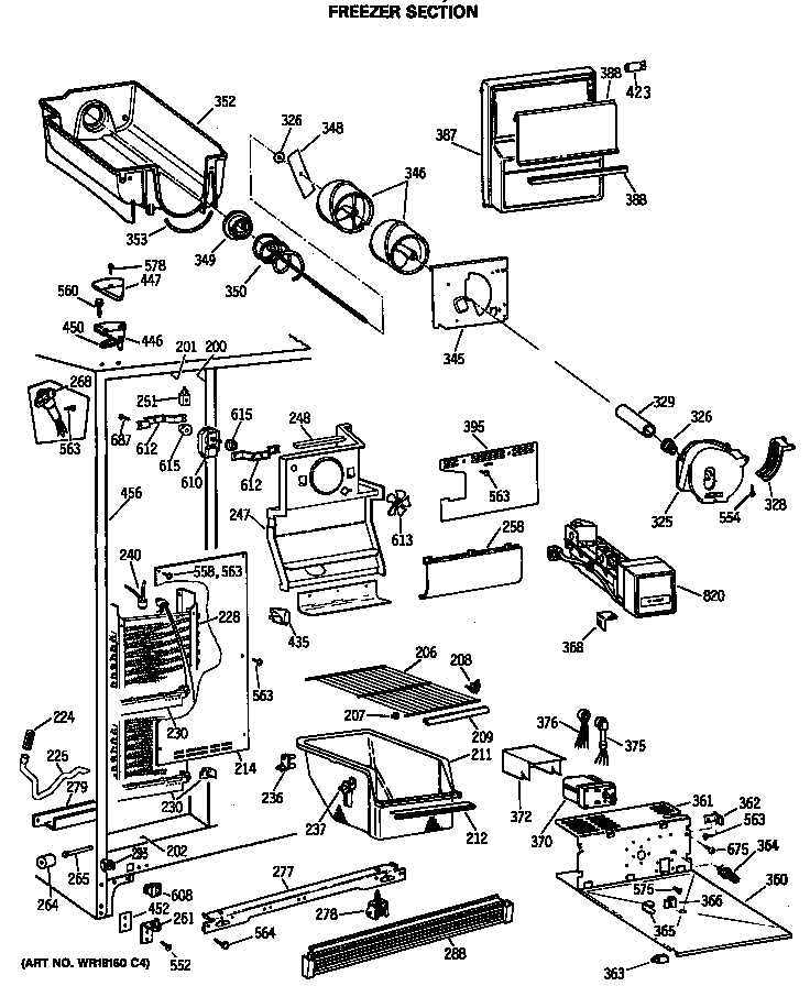Hotpoint CSX20GWSMWH freezer section diagram