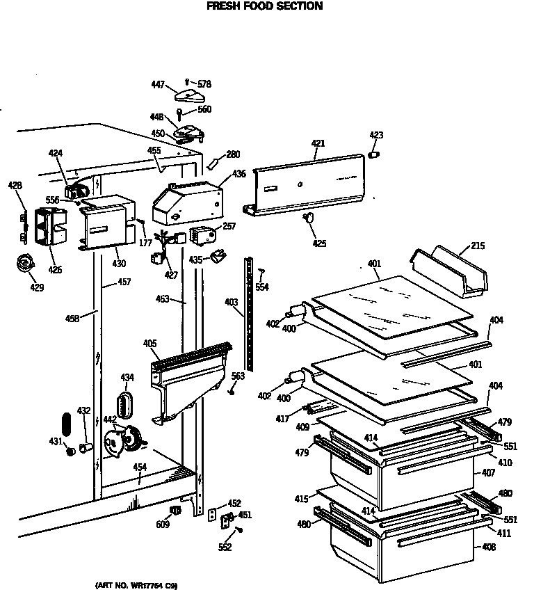 Hotpoint CSX22GASMAD fresh food section diagram