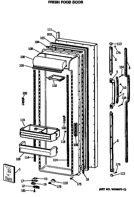 Hotpoint CSX27DRSMWH fresh food door diagram