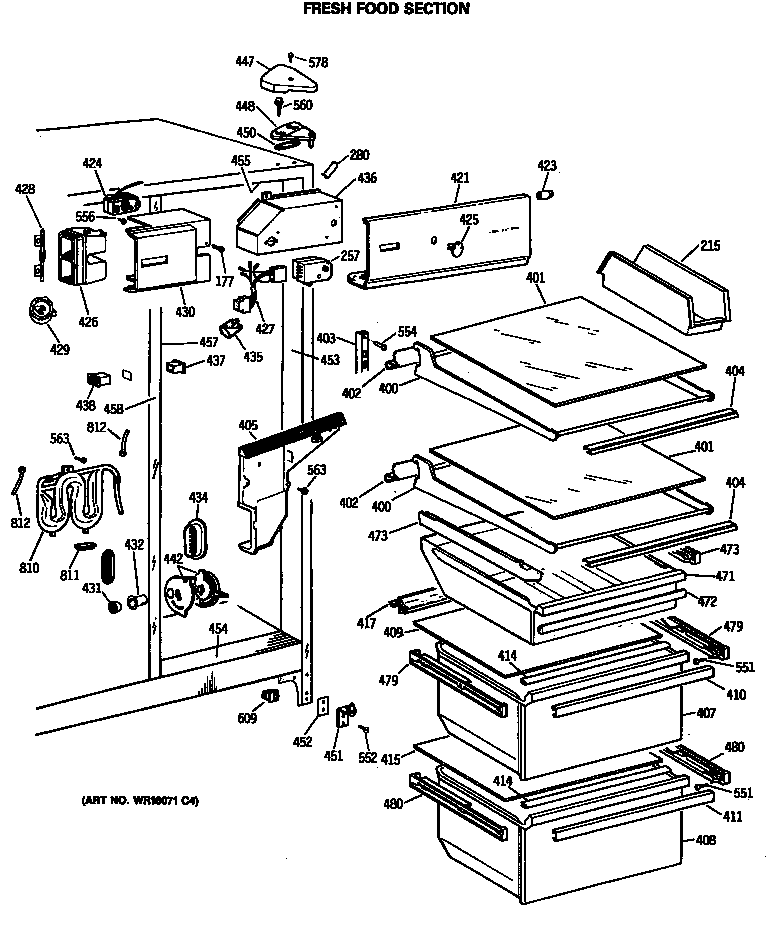 Hotpoint CSX27DRSMWH fresh food section diagram