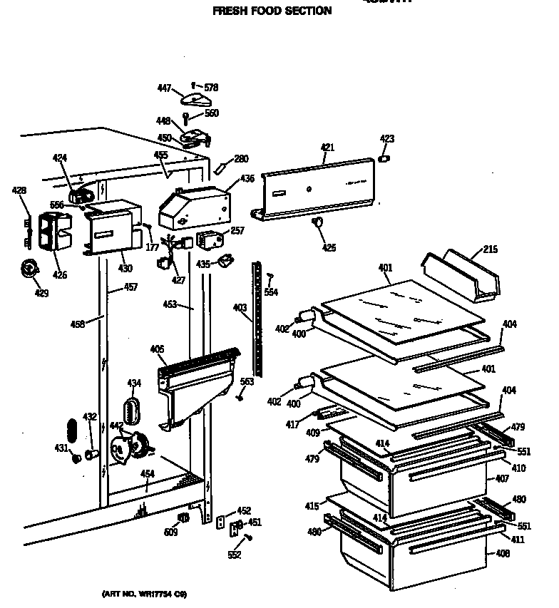 Hotpoint CSX22GASBWH fresh food section diagram
