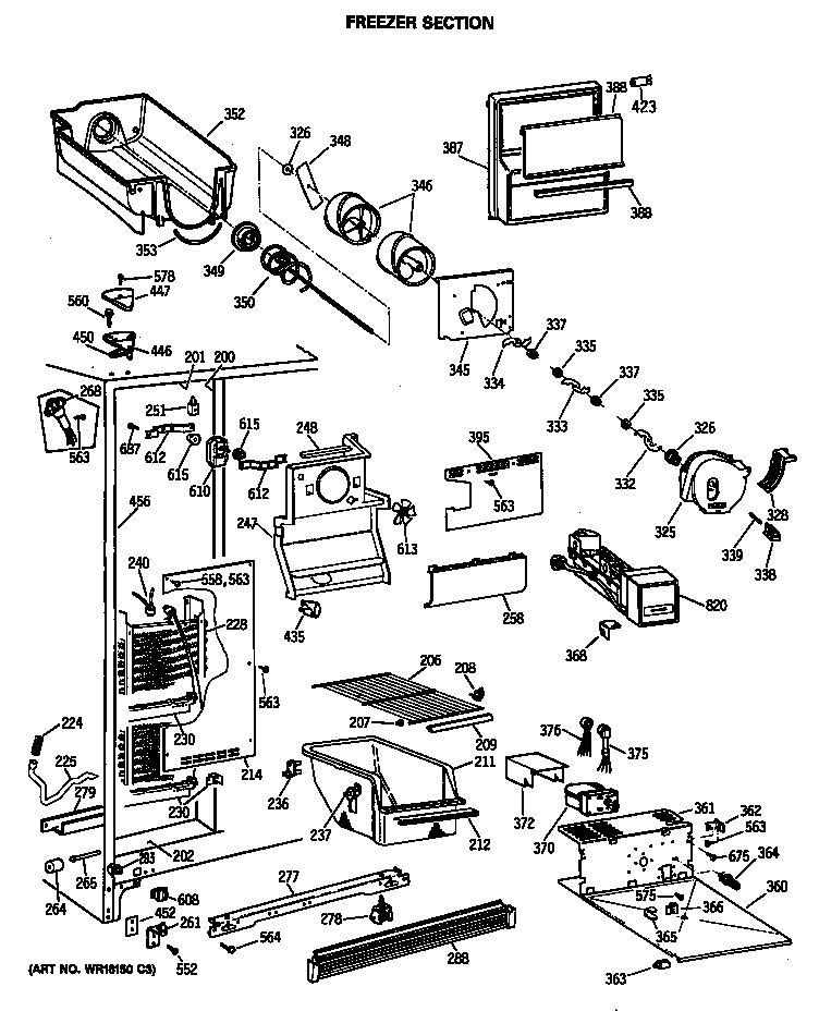 Hotpoint CSX24KWSBAD freezer section diagram