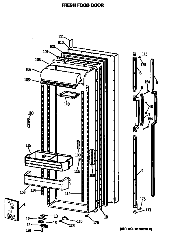 Hotpoint CSX27DRSBWH fresh food door diagram