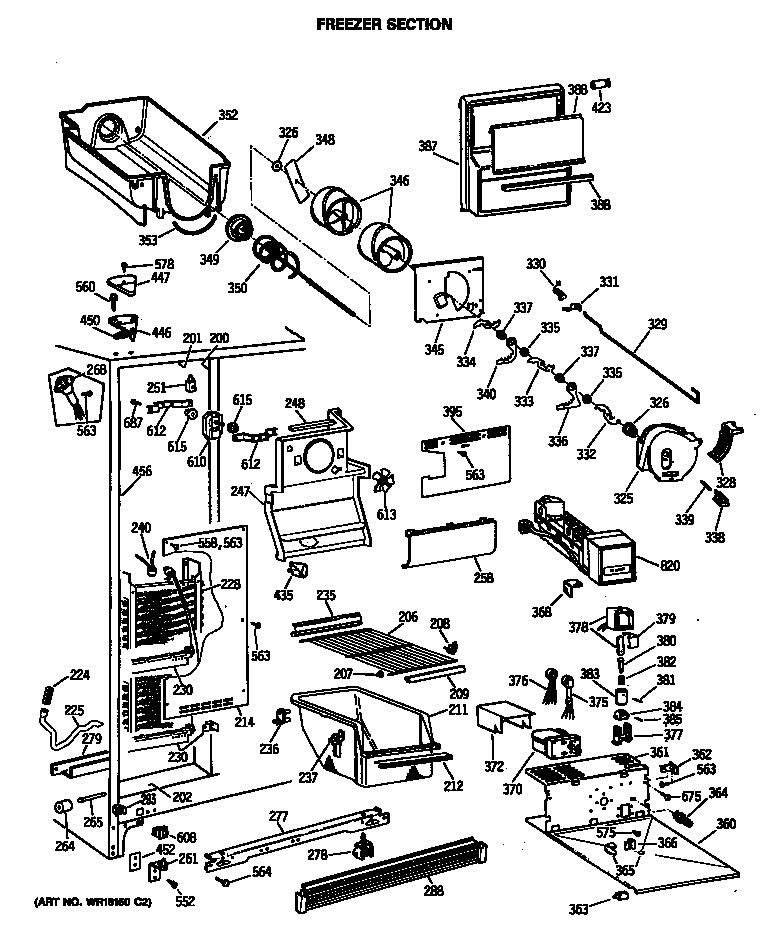 Hotpoint CSX27DRSBWH freezer section diagram