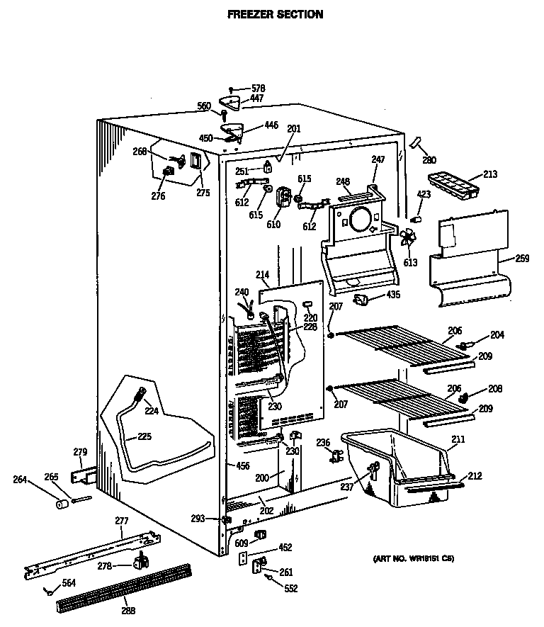 Hotpoint CSC20GASBAD freezer section diagram