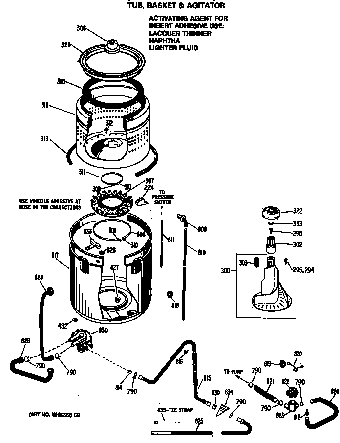 Hotpoint WLW3200SALWH tub, basket & agitator diagram