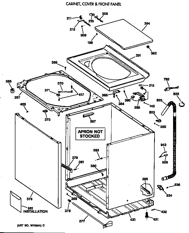 Hotpoint VVXR1040T2AB cabinet, cover & front panel diagram